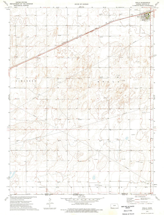 Classic USGS Rolla Kansas 7.5'x7.5' Topo Map Image
