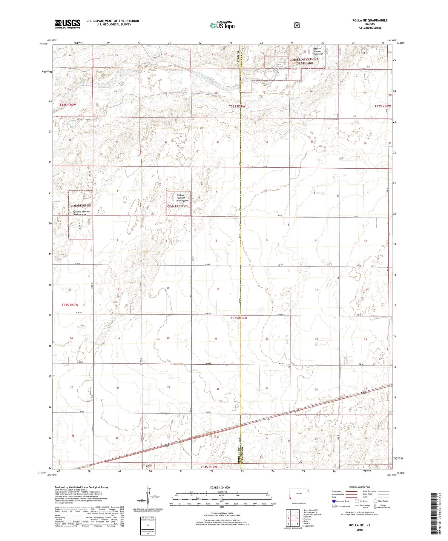 Rolla NE Kansas US Topo Map Image