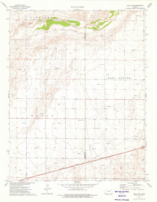 Classic USGS Rolla NE Kansas 7.5'x7.5' Topo Map Image