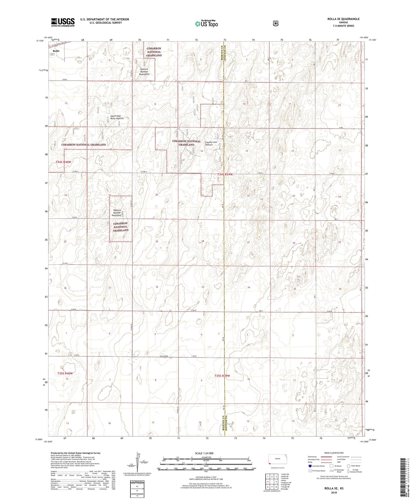 Rolla SE Kansas US Topo Map Image