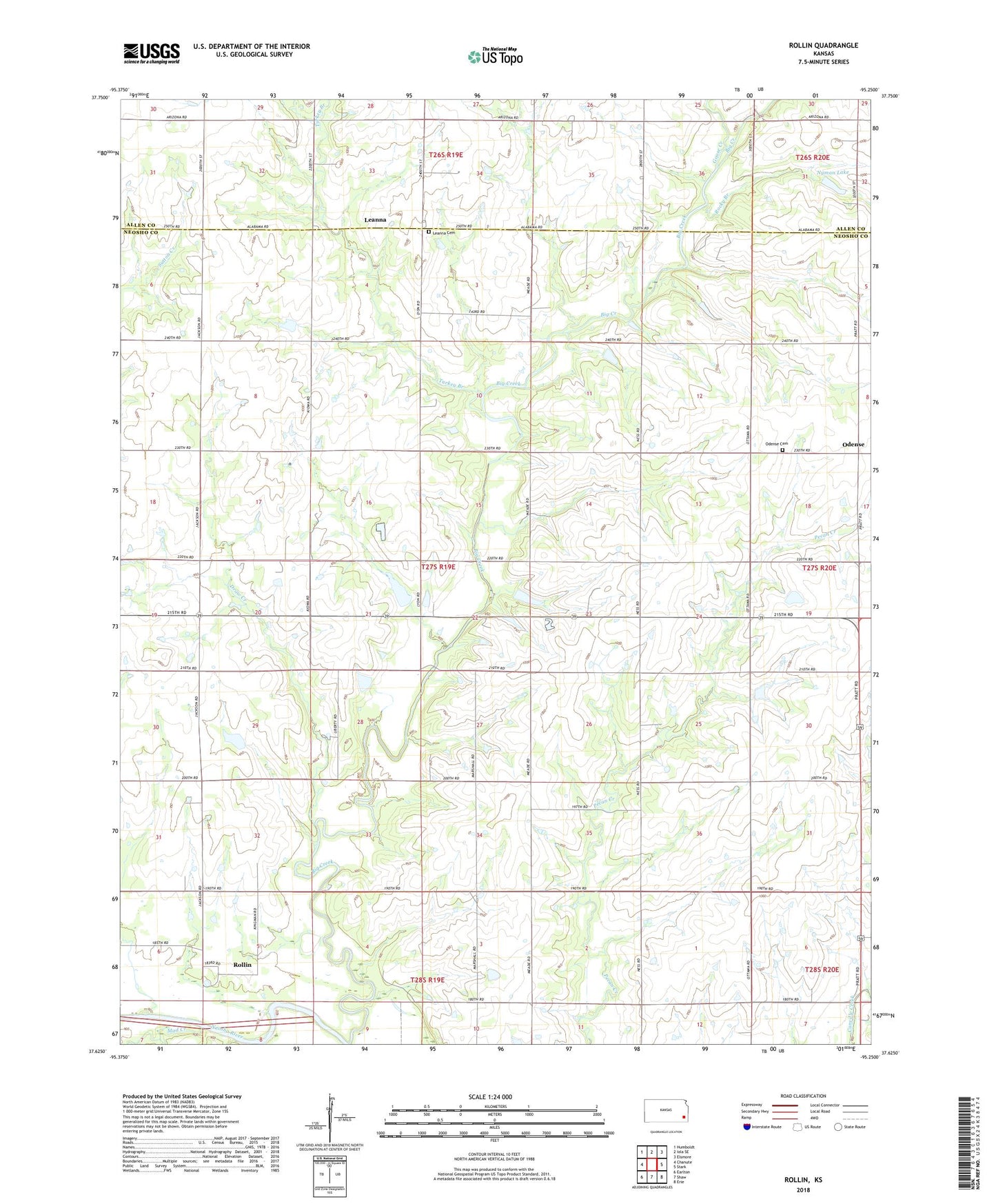 Rollin Kansas US Topo Map Image
