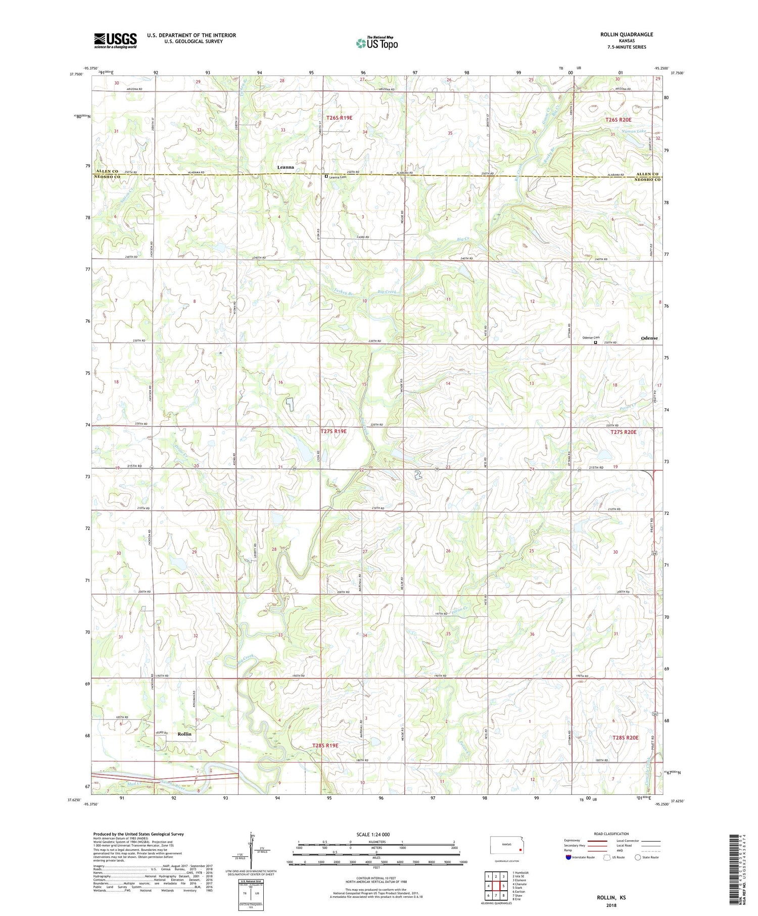 Rollin Kansas US Topo Map Image