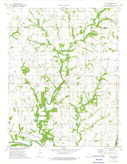 Classic USGS Rollin Kansas 7.5'x7.5' Topo Map Image