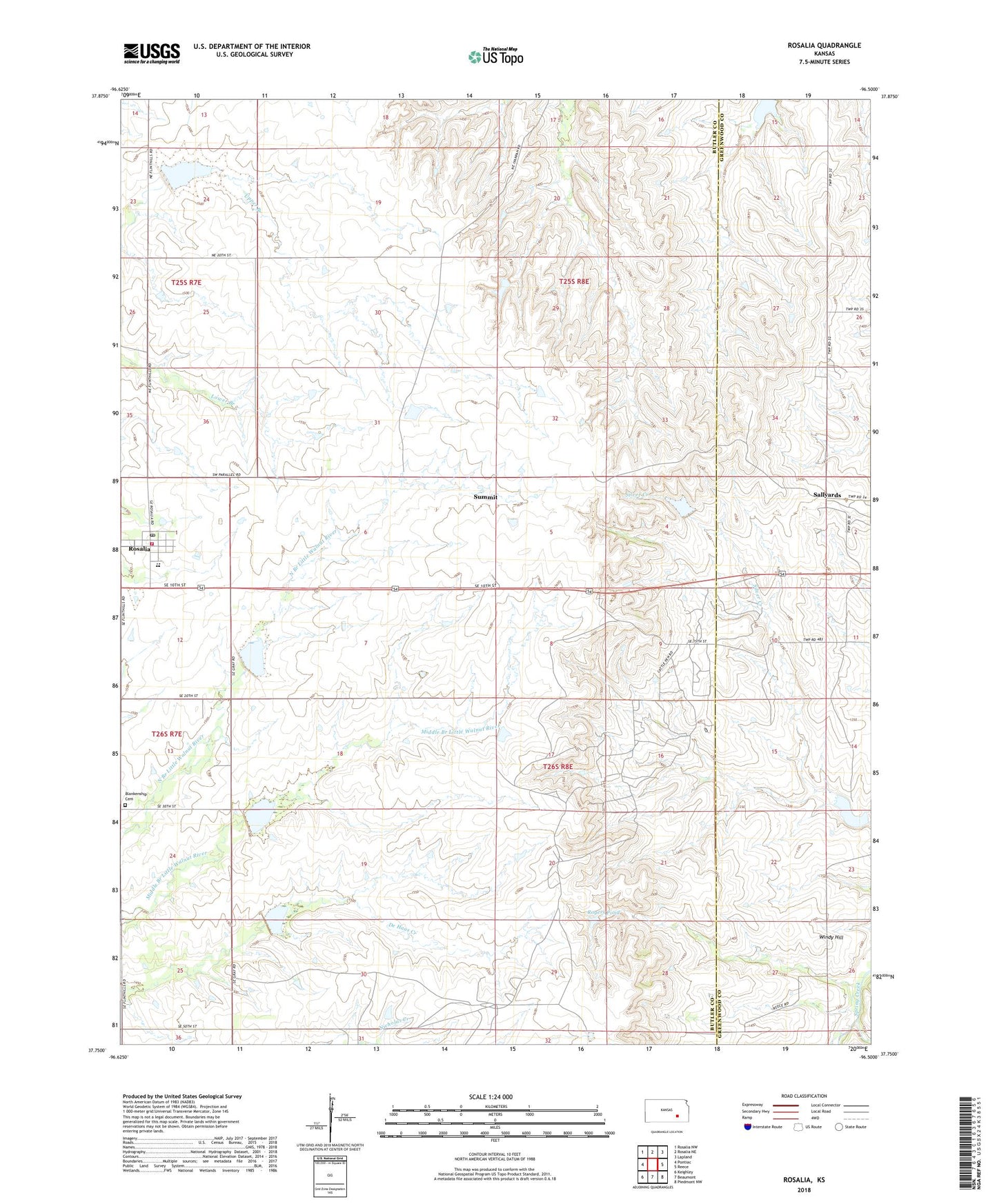 Rosalia Kansas US Topo Map Image