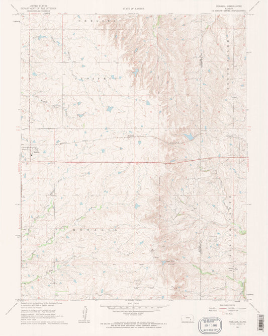 Classic USGS Rosalia Kansas 7.5'x7.5' Topo Map Image