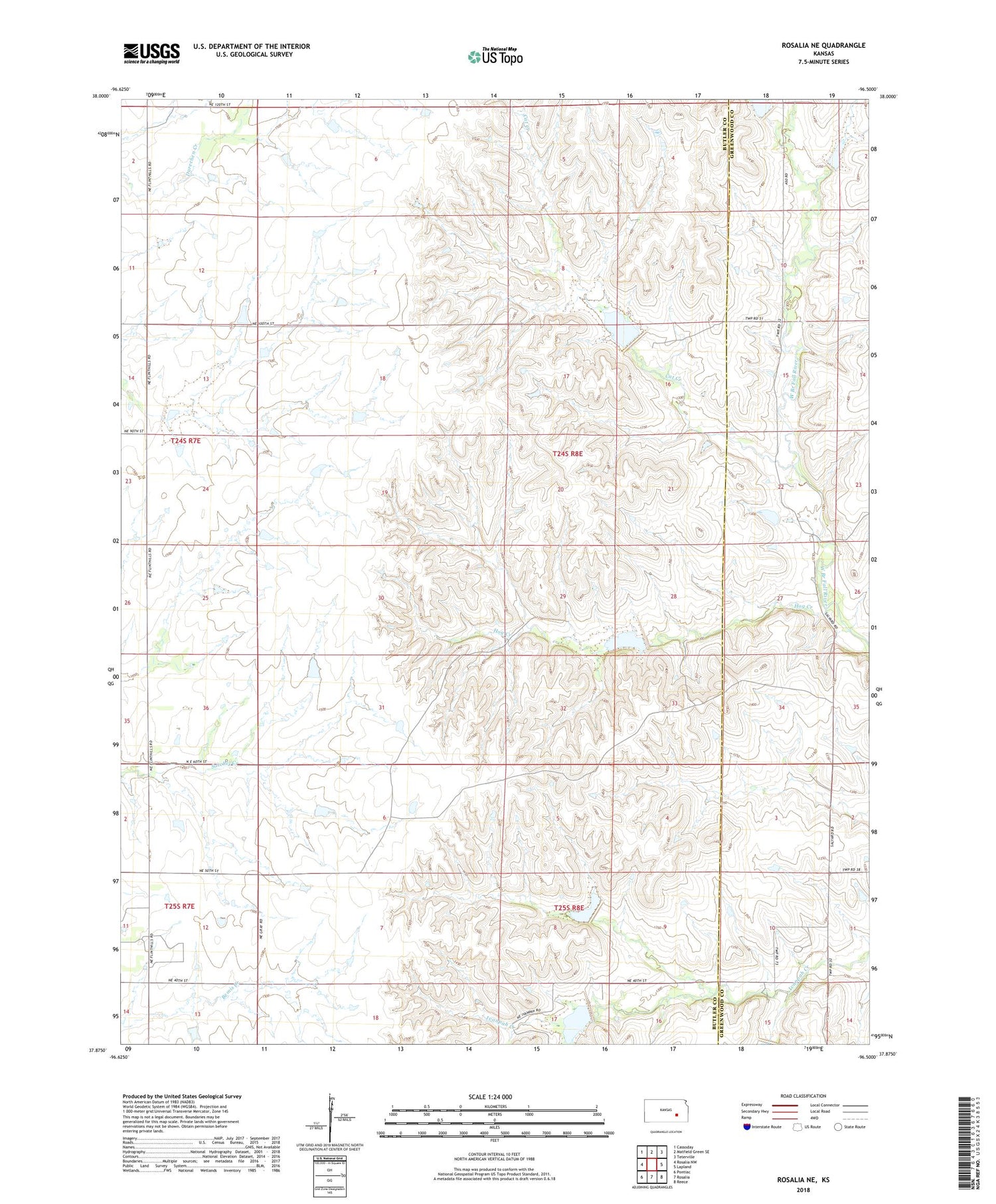 Rosalia NE Kansas US Topo Map Image