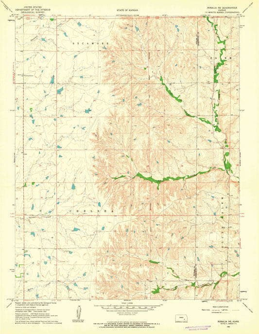 Classic USGS Rosalia NE Kansas 7.5'x7.5' Topo Map Image