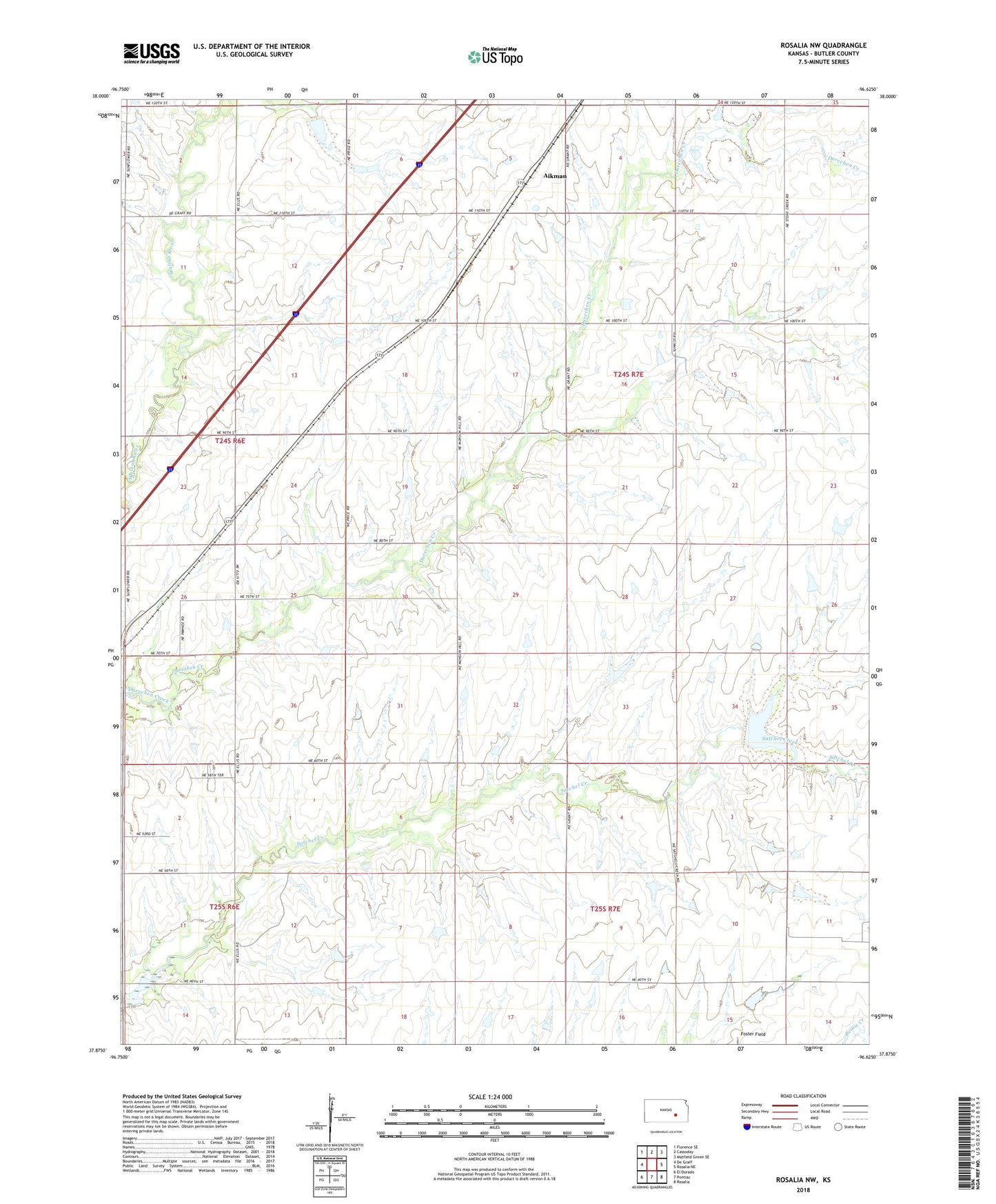 Rosalia NW Kansas US Topo Map Image