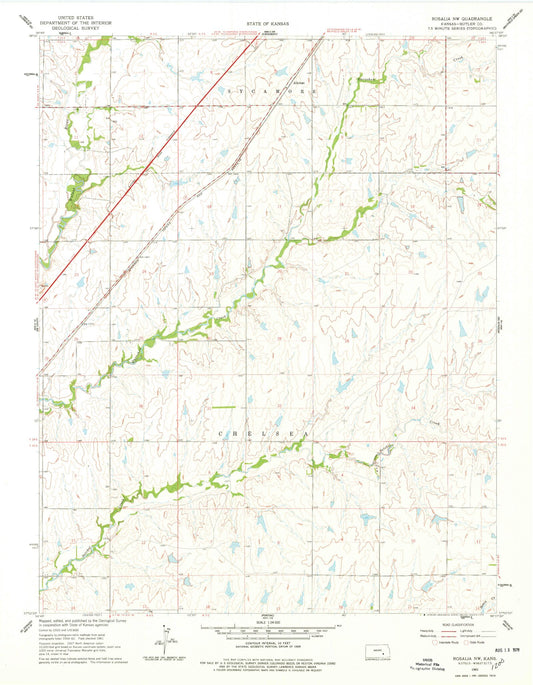 Classic USGS Rosalia NW Kansas 7.5'x7.5' Topo Map Image