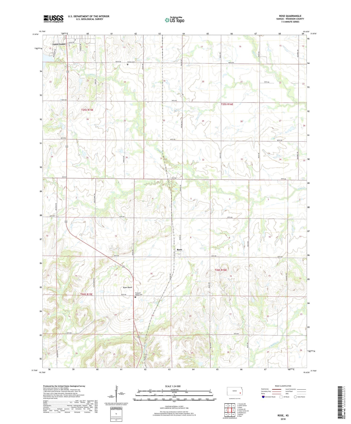 Rose Kansas US Topo Map Image