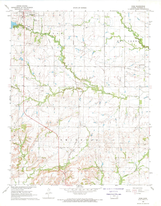 Classic USGS Rose Kansas 7.5'x7.5' Topo Map Image