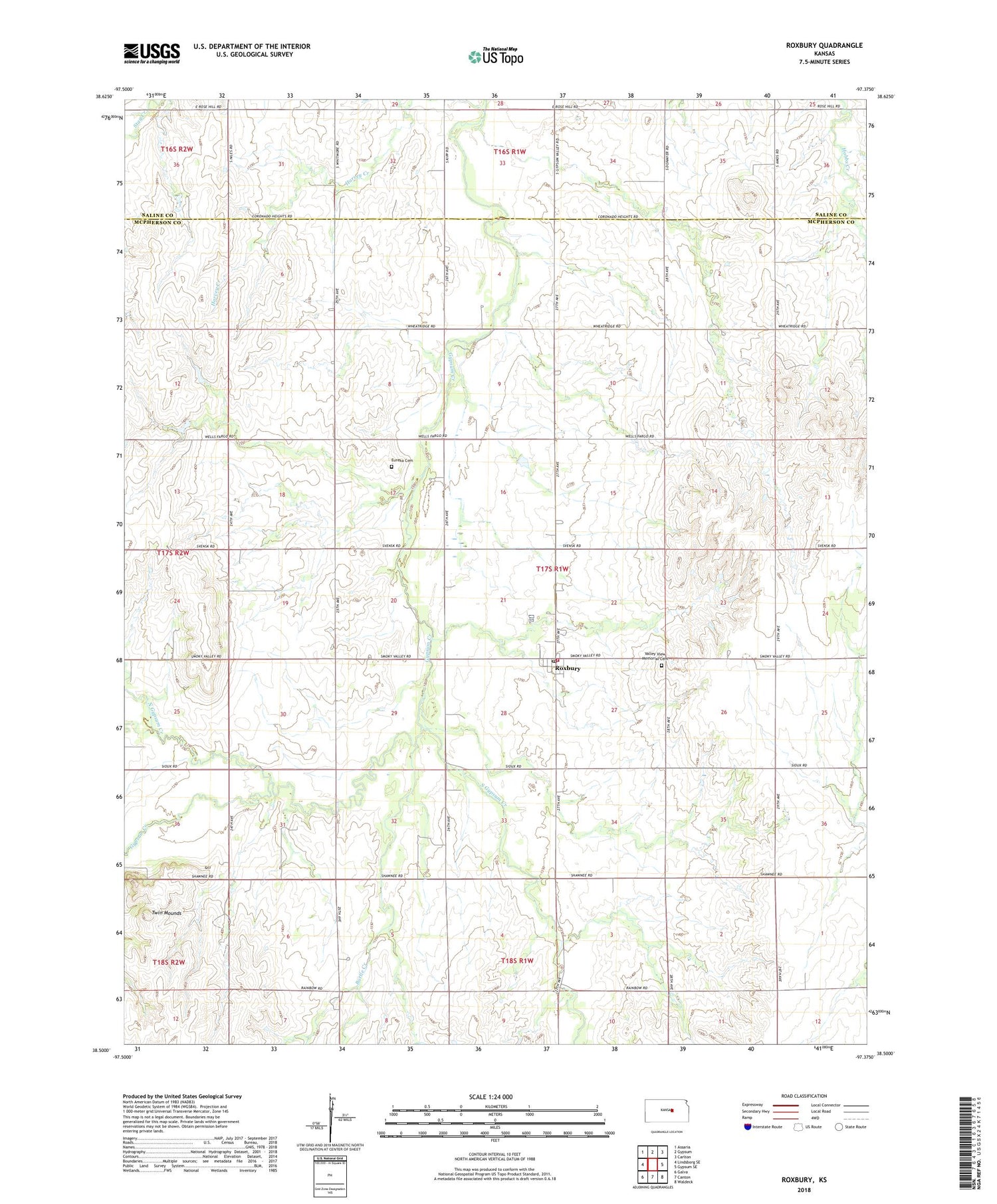 Roxbury Kansas US Topo Map Image