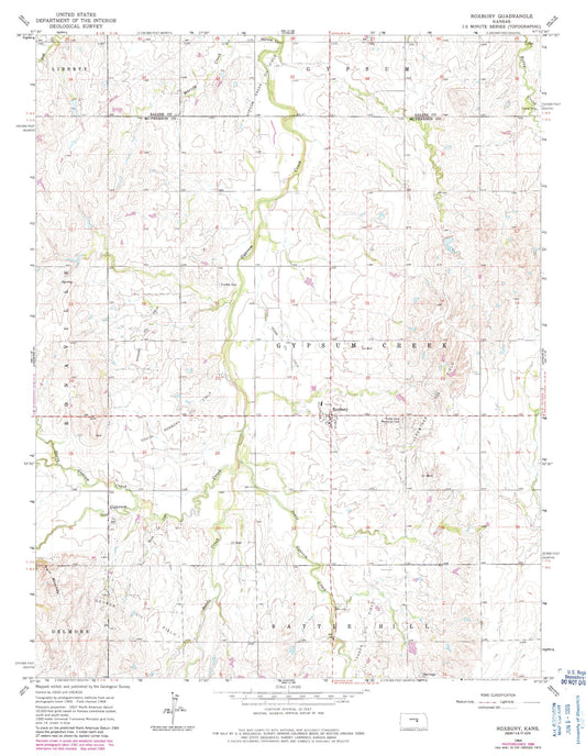 Classic USGS Roxbury Kansas 7.5'x7.5' Topo Map Image