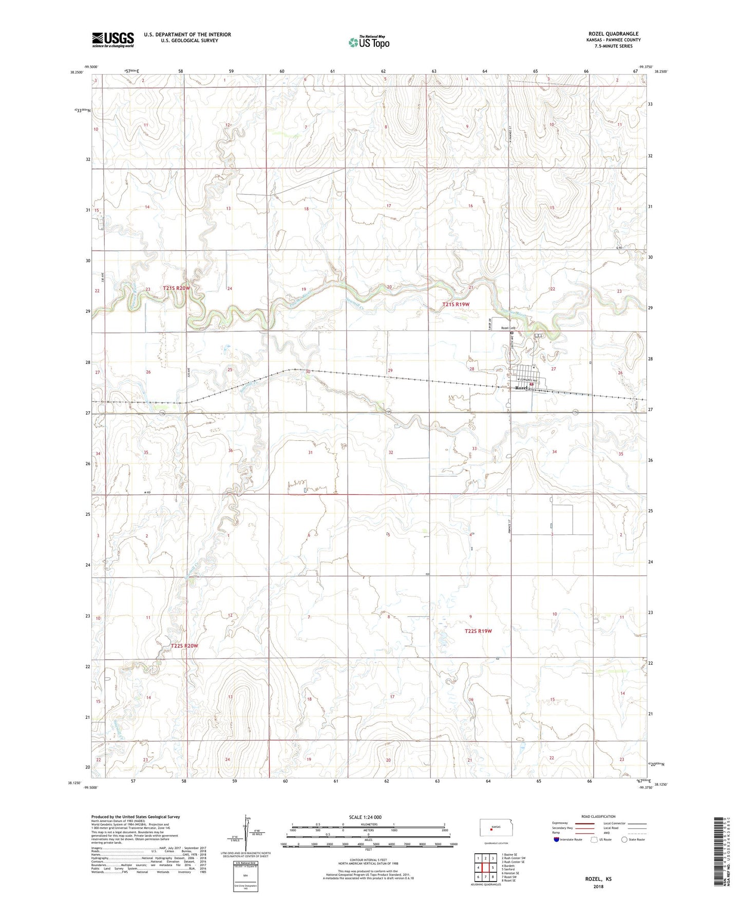 Rozel Kansas US Topo Map Image