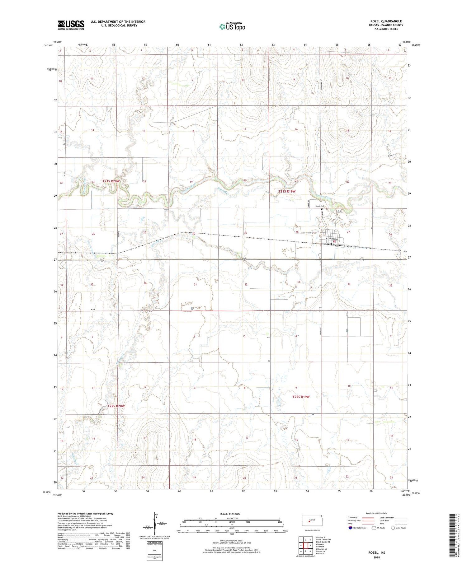 Rozel Kansas US Topo Map Image