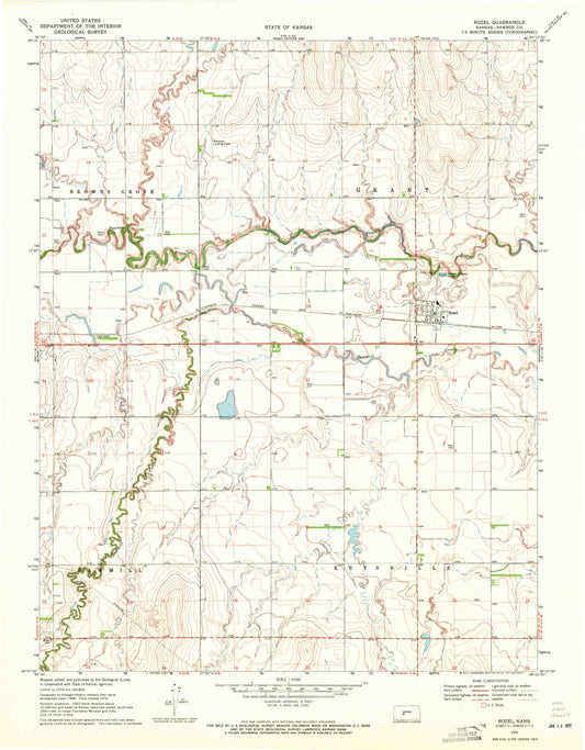 Classic USGS Rozel Kansas 7.5'x7.5' Topo Map Image