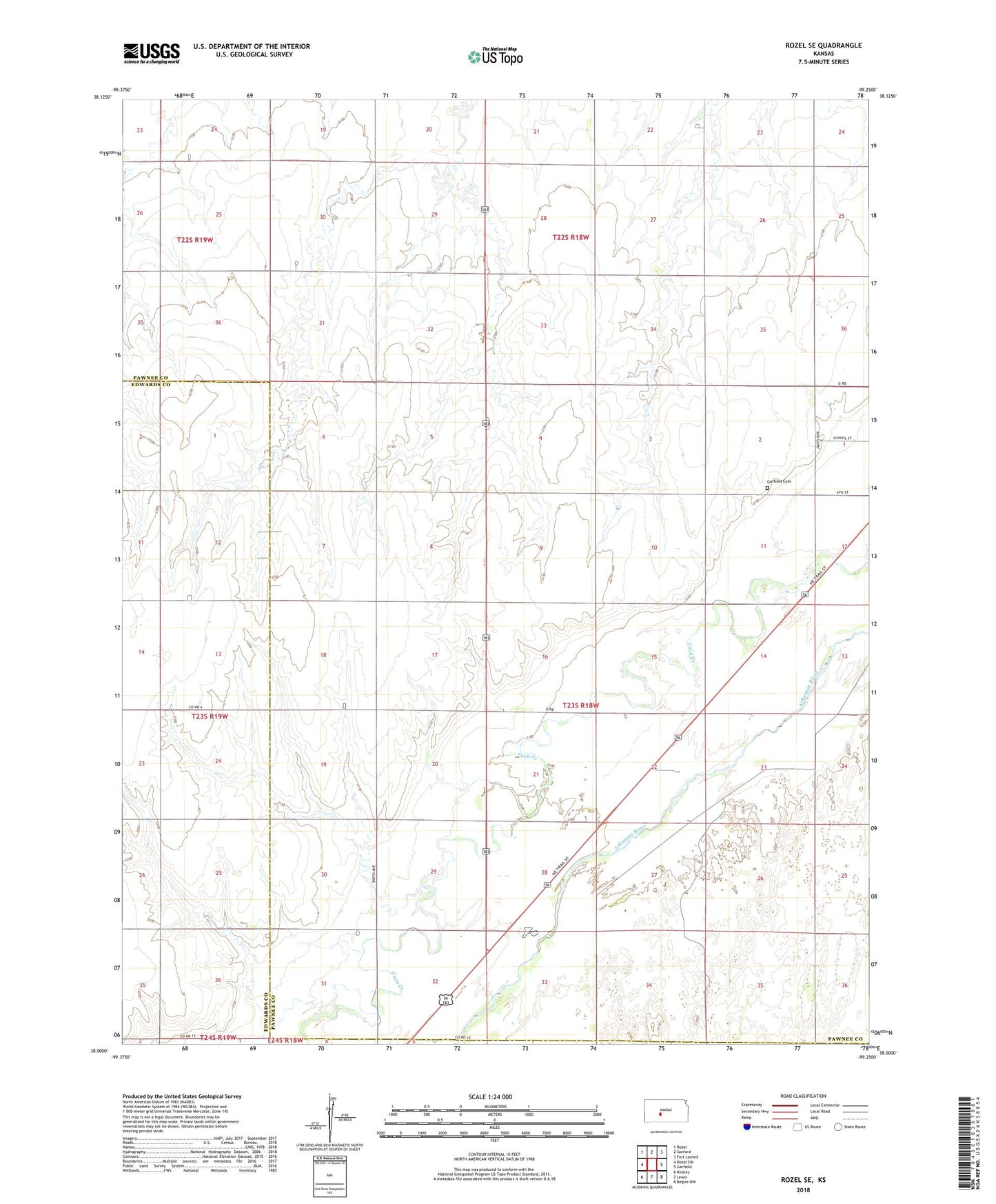 Rozel SE Kansas US Topo Map Image