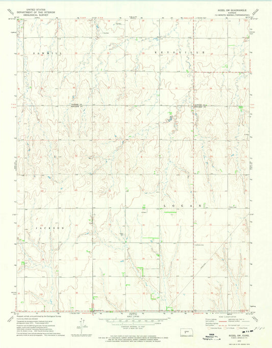 Classic USGS Rozel SW Kansas 7.5'x7.5' Topo Map Image