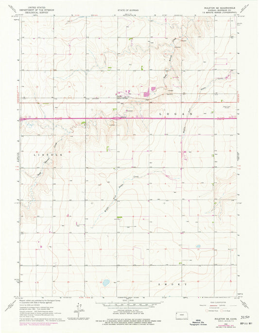 Classic USGS Ruleton SE Kansas 7.5'x7.5' Topo Map Image
