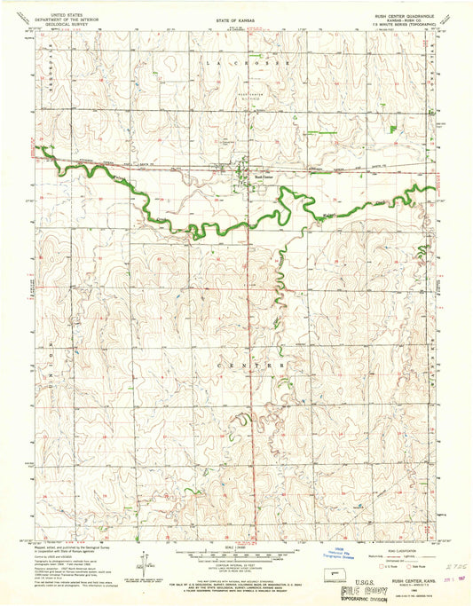 Classic USGS Rush Center Kansas 7.5'x7.5' Topo Map Image