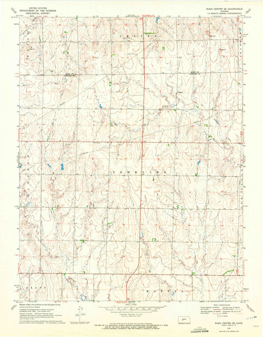 Classic USGS Rush Center SE Kansas 7.5'x7.5' Topo Map Image