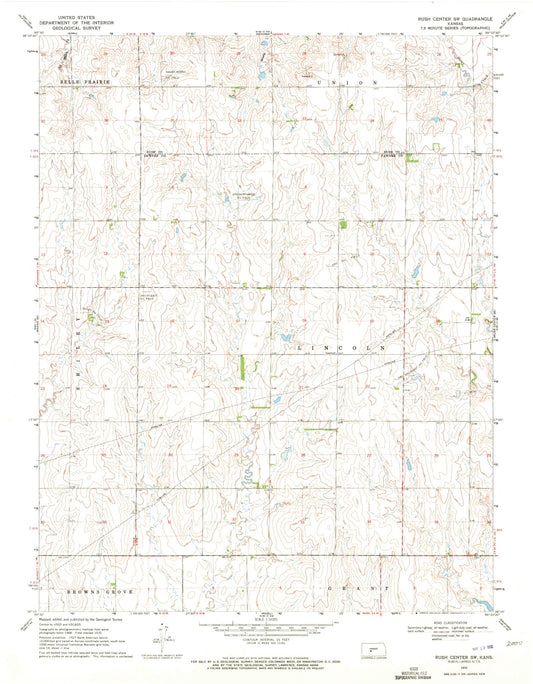 Classic USGS Rush Center SW Kansas 7.5'x7.5' Topo Map Image