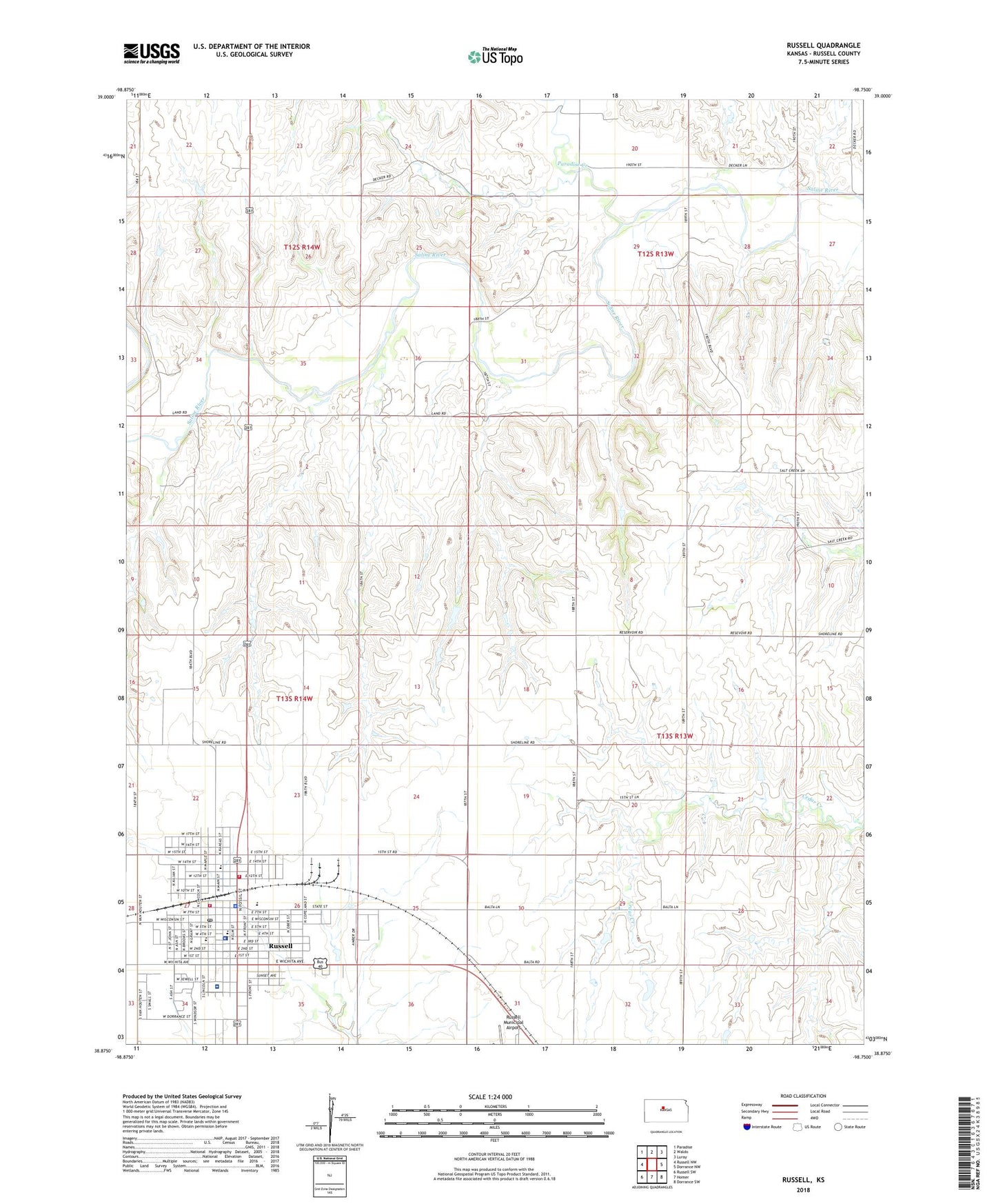 Russell Kansas US Topo Map Image