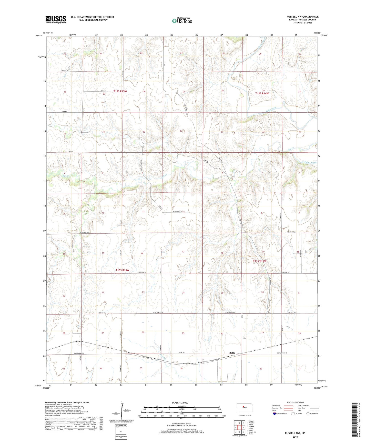 Russell NW Kansas US Topo Map Image