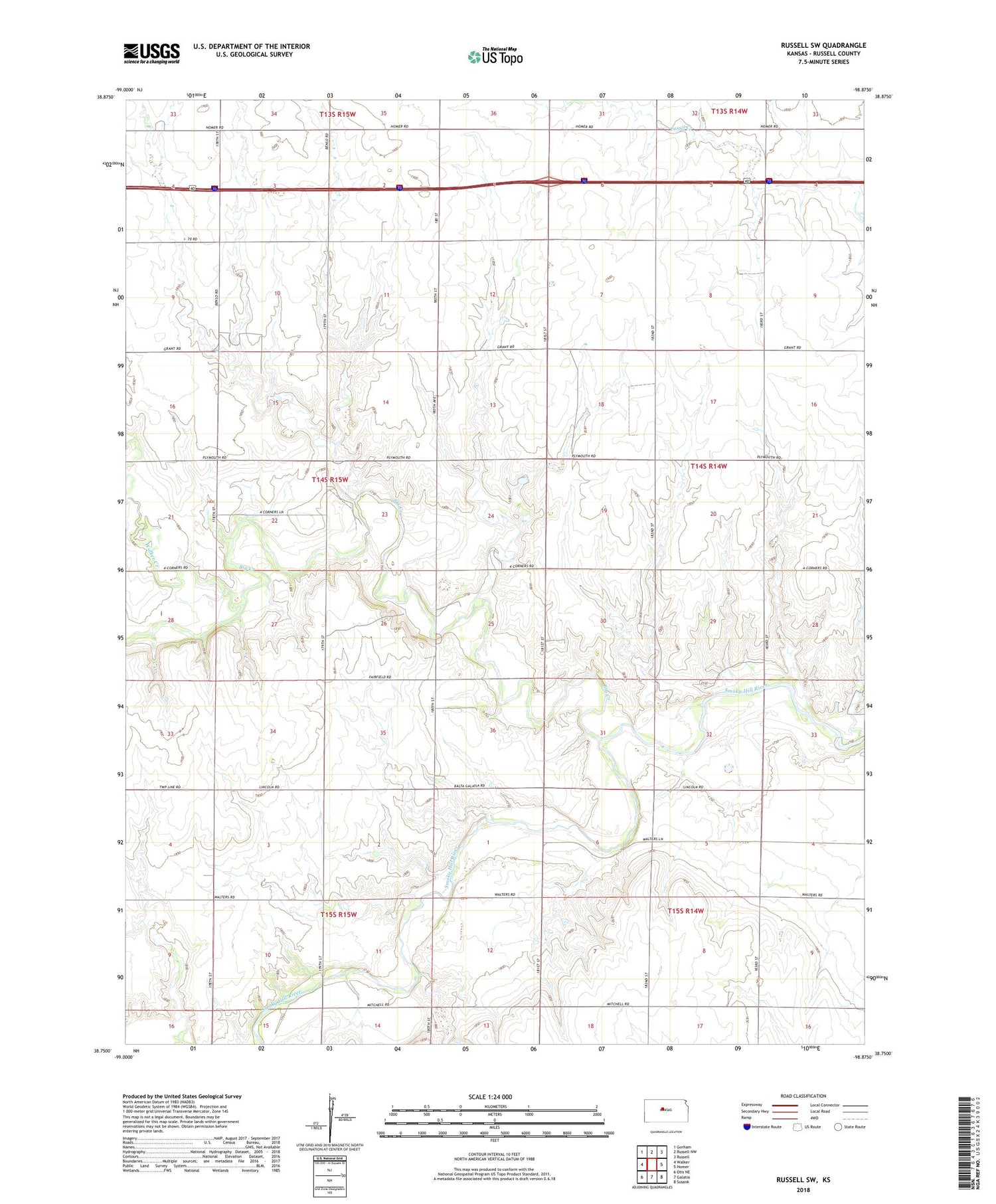 Russell SW Kansas US Topo Map Image