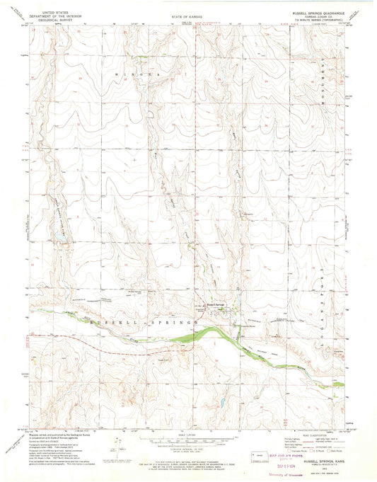 Classic USGS Russell Springs Kansas 7.5'x7.5' Topo Map Image