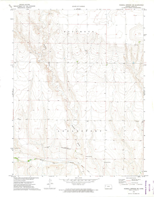 Classic USGS Russell Springs NE Kansas 7.5'x7.5' Topo Map Image
