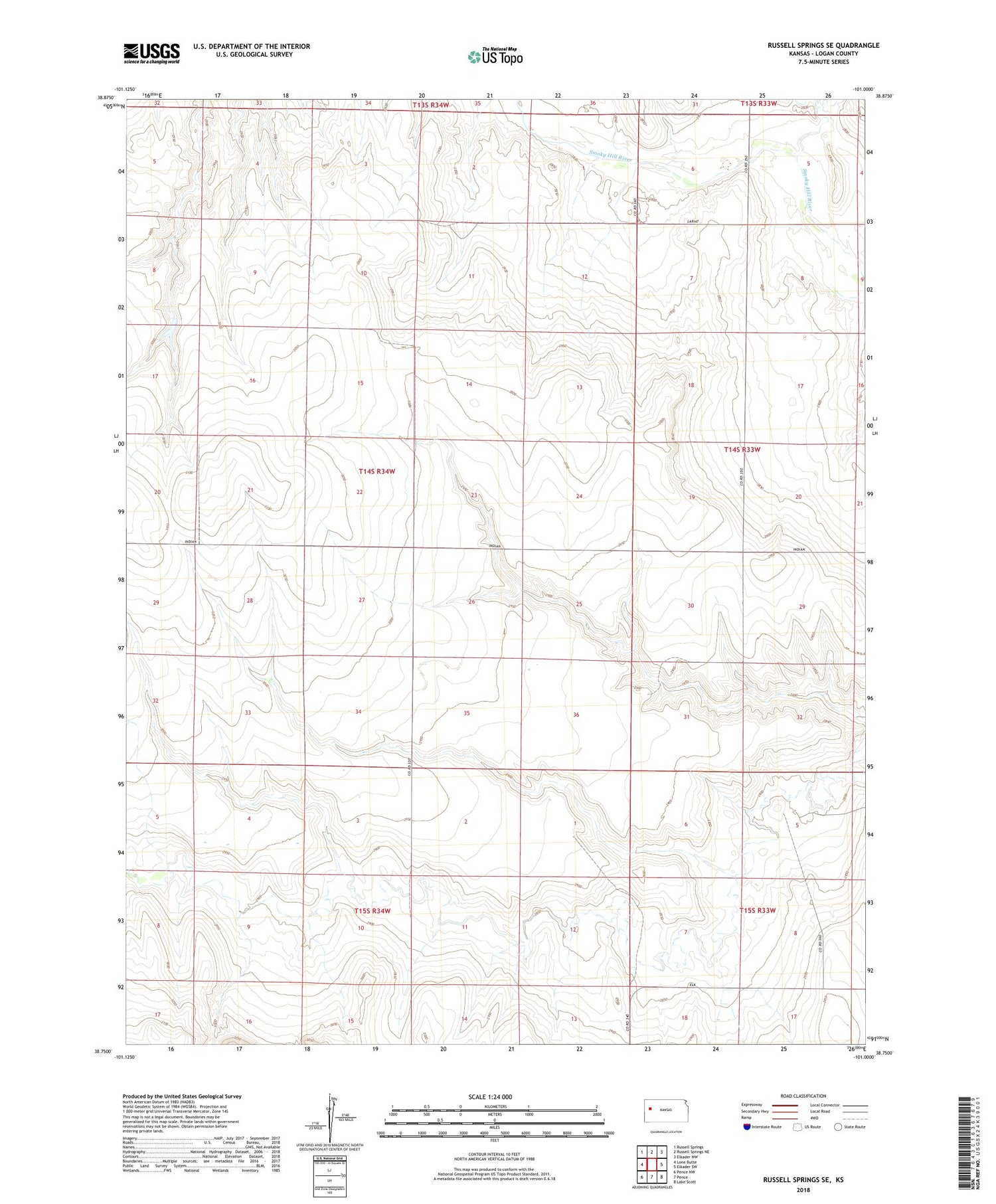 Russell Springs SE Kansas US Topo Map Image