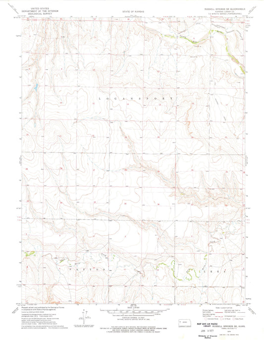 Classic USGS Russell Springs SE Kansas 7.5'x7.5' Topo Map Image