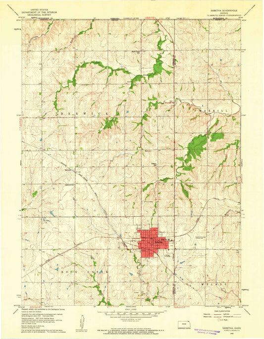Classic USGS Sabetha Kansas 7.5'x7.5' Topo Map Image
