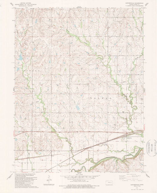 Classic USGS Saffordville Kansas 7.5'x7.5' Topo Map Image