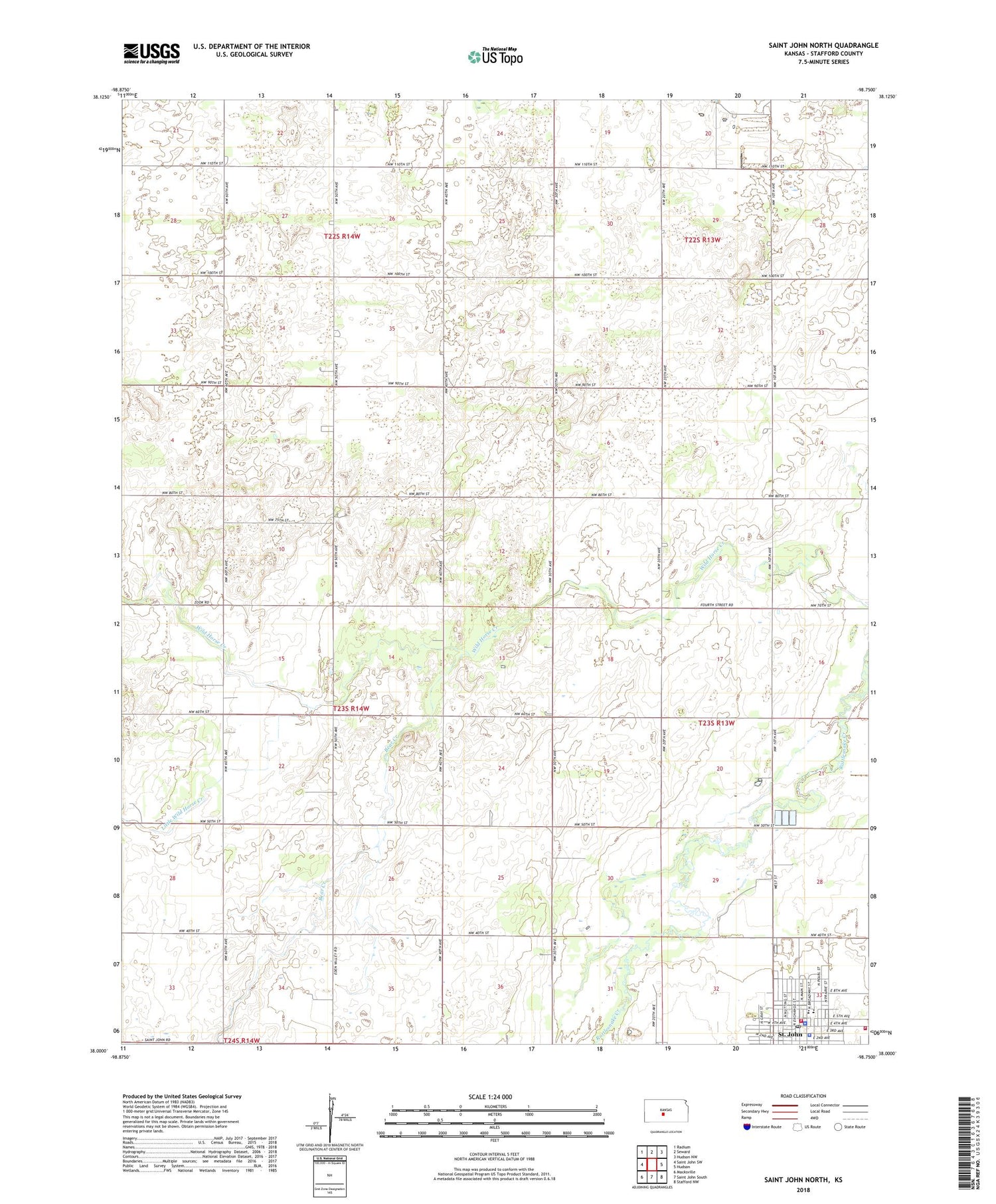 Saint John North Kansas US Topo Map Image