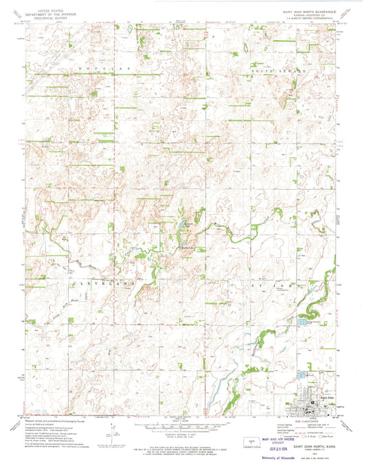 Classic USGS Saint John North Kansas 7.5'x7.5' Topo Map Image