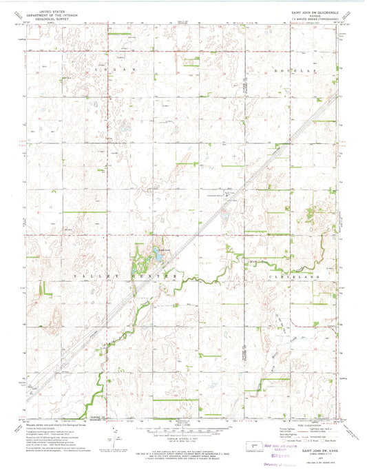 Classic USGS Saint John SW Kansas 7.5'x7.5' Topo Map Image