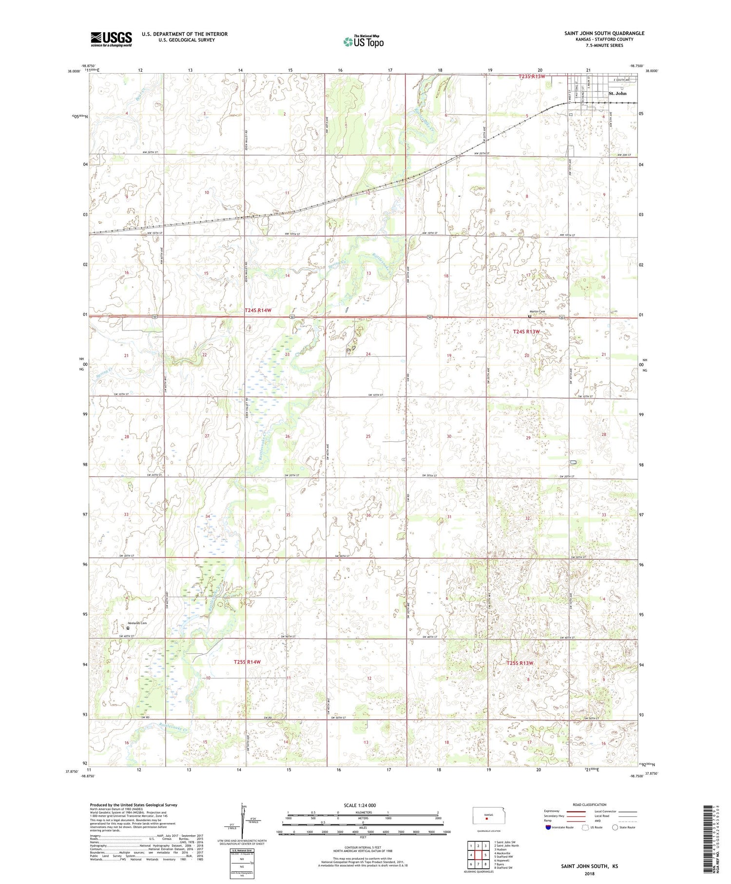 Saint John South Kansas US Topo Map Image