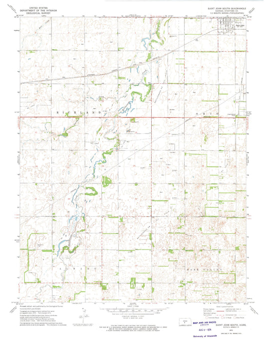 Classic USGS Saint John South Kansas 7.5'x7.5' Topo Map Image