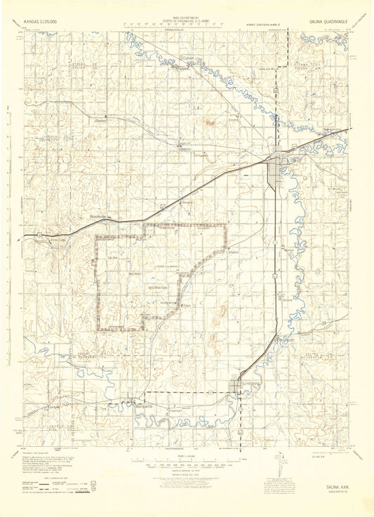 Historic 1942 Salina Kansas 30'x30' Topo Map Image