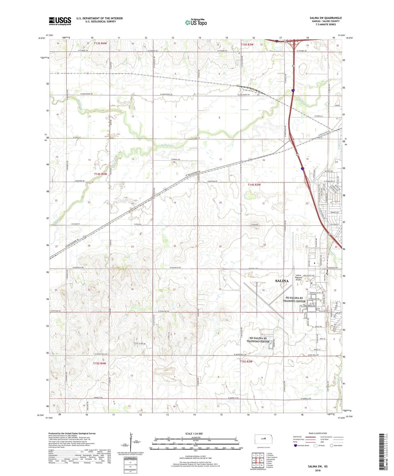 Salina SW Kansas US Topo Map Image