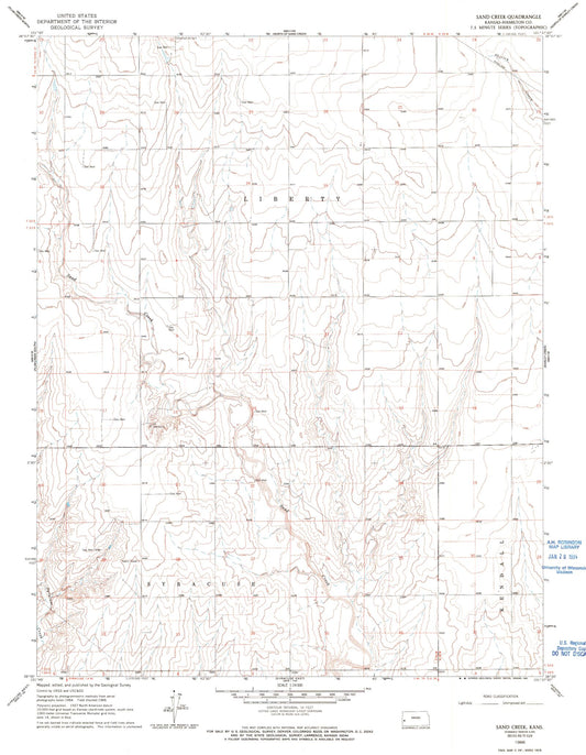 Classic USGS Sand Creek Kansas 7.5'x7.5' Topo Map Image