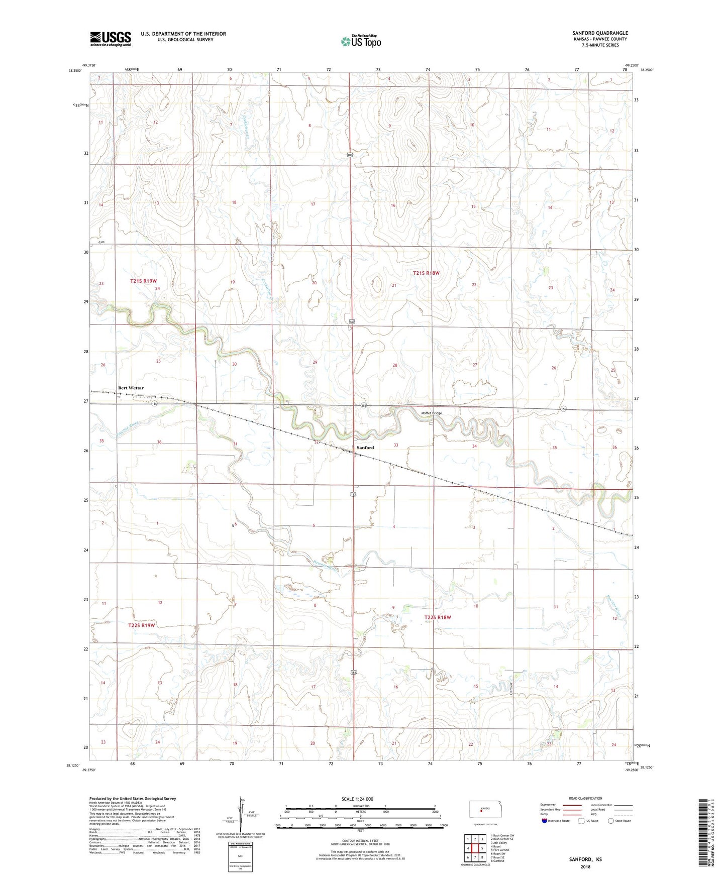 Sanford Kansas US Topo Map Image