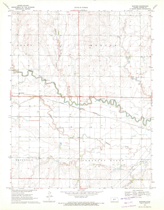 Classic USGS Sanford Kansas 7.5'x7.5' Topo Map Image