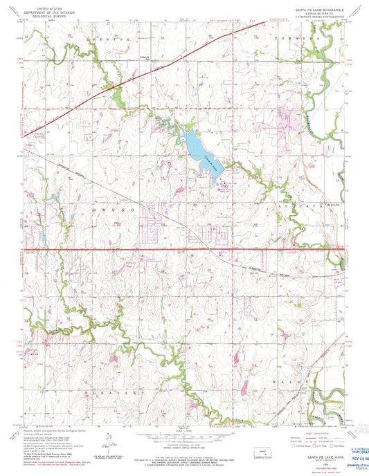 Classic USGS Santa Fe Lake Kansas 7.5'x7.5' Topo Map Image