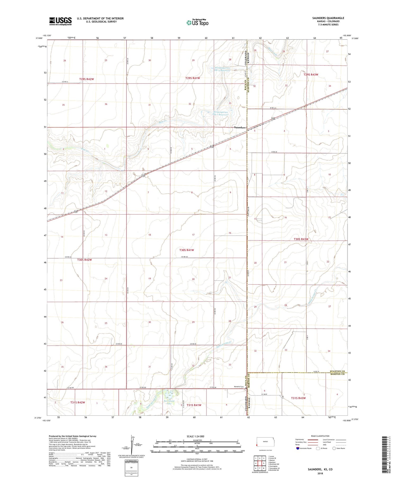 Saunders Kansas US Topo Map Image