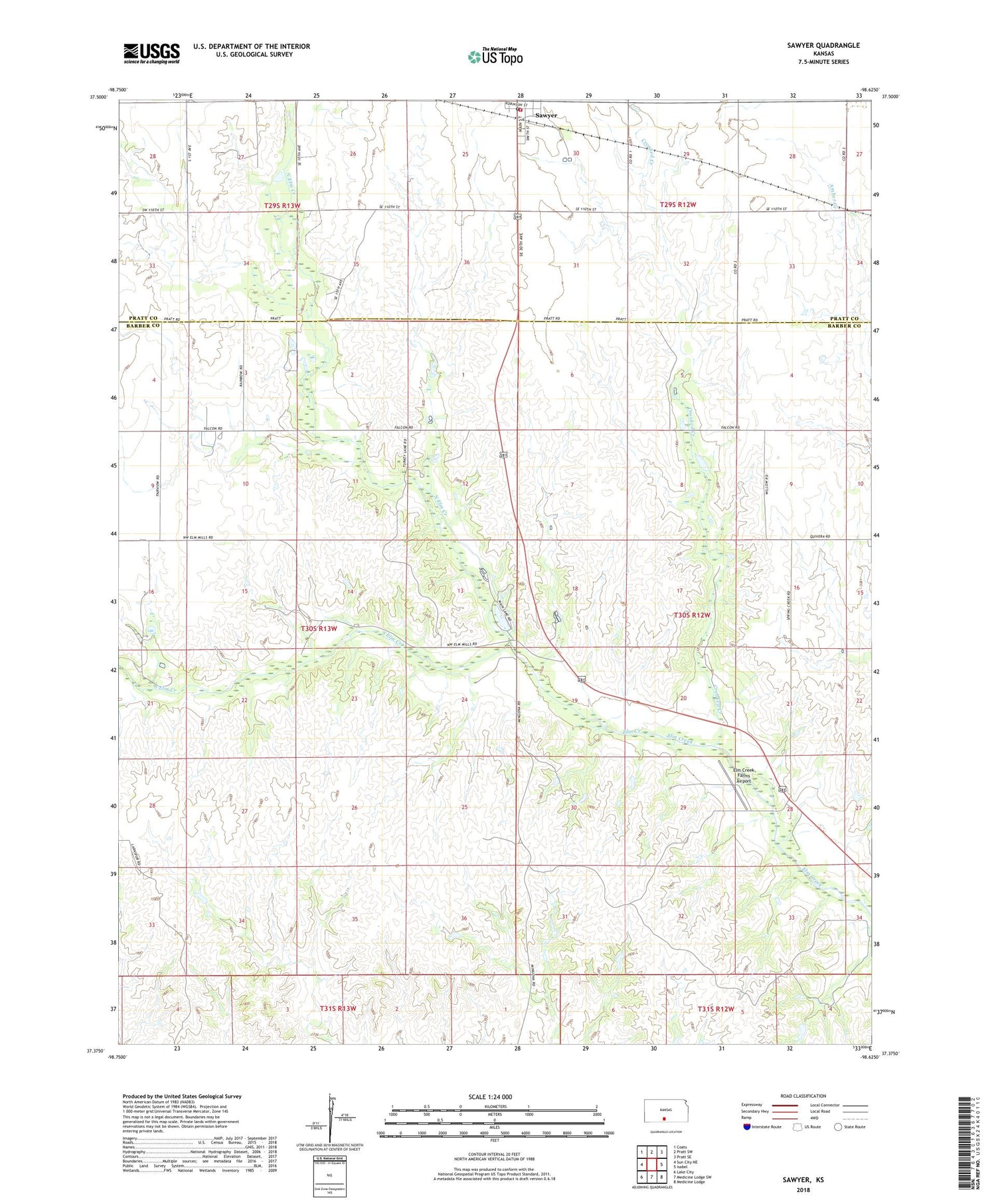 Sawyer Kansas US Topo Map Image