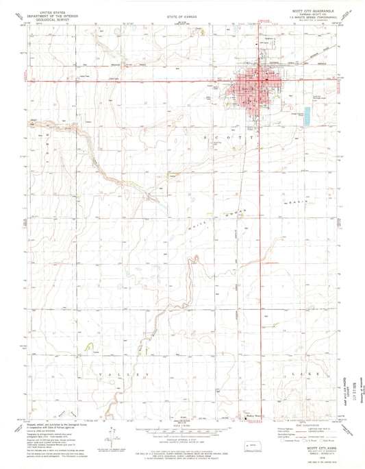 Classic USGS Scott City Kansas 7.5'x7.5' Topo Map Image