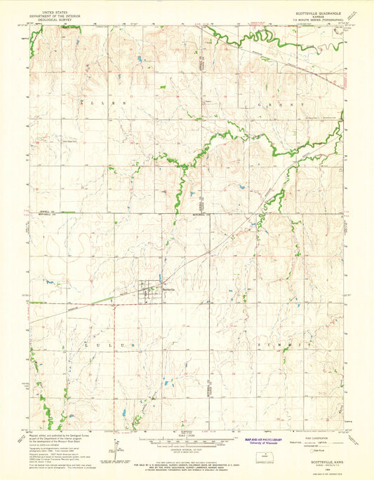 Classic USGS Scottsville Kansas 7.5'x7.5' Topo Map Image
